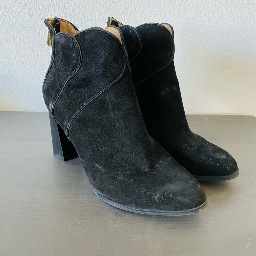 Suede Leather Ankle Boots with Art Deco Seaming and Gold Zipper size 7.5 - Picture 3 of 8